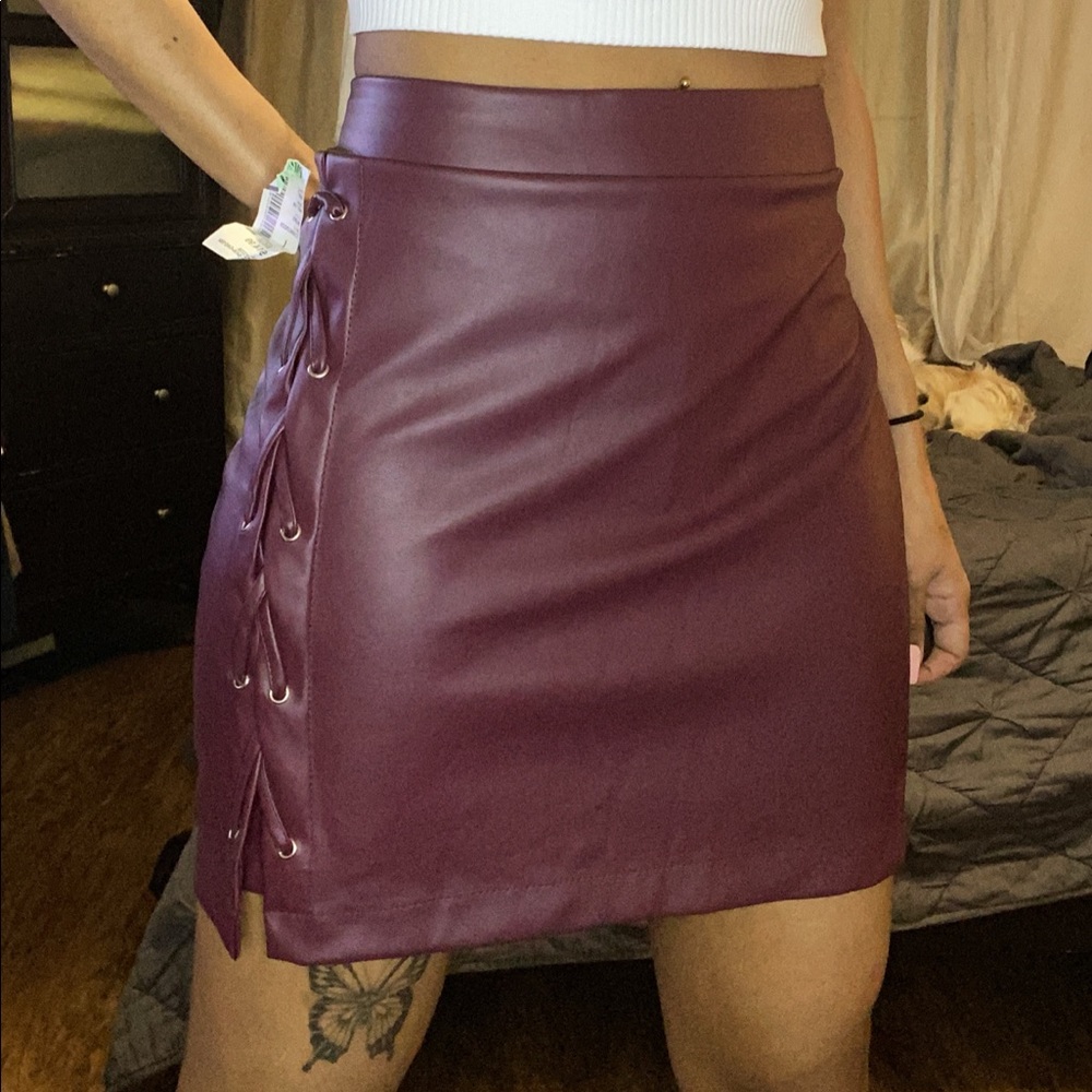 NWT Burgundy leather skirt